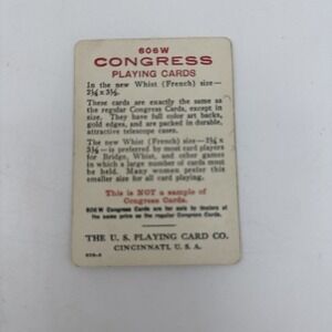 VTG congress playing card 606 Whist Size The US Playing Card Co Cincinnati Rules